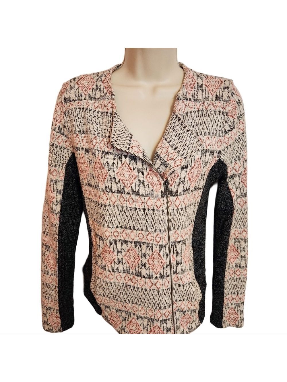 Lucky Brand Asymmetrical Zip Tribal Knit Sweater Jacket Small - Picture 2 of 12